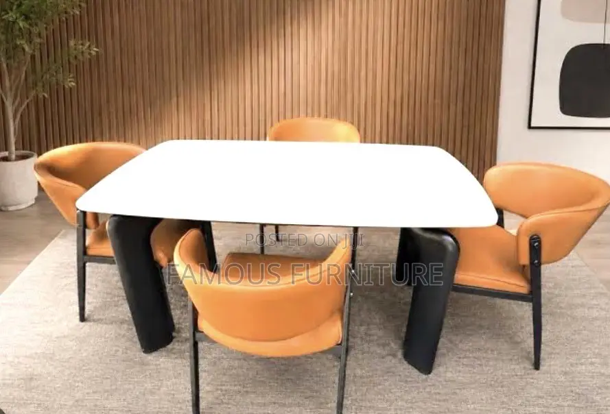 Modern Dining Set Featuring a White Marble-Patterned Tabletop Paired