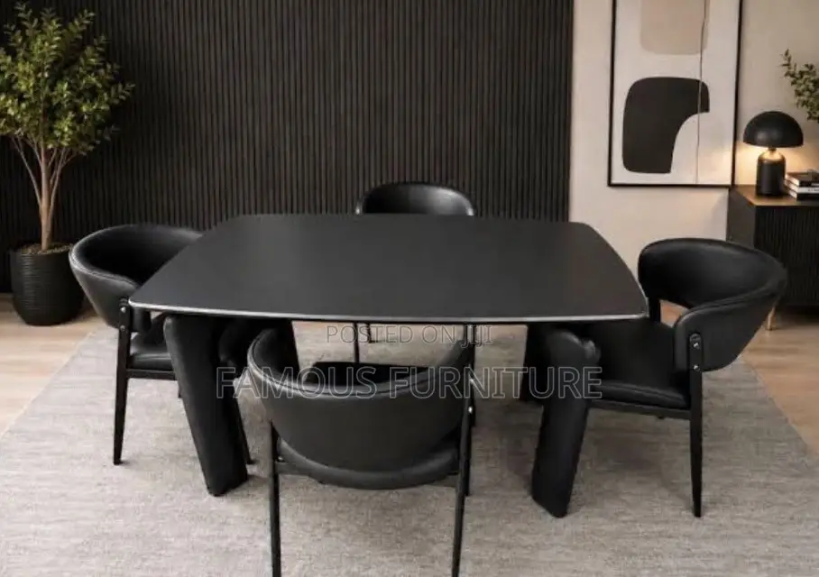 Modern Dining Set Featuring a White Marble-Patterned Tabletop Paired