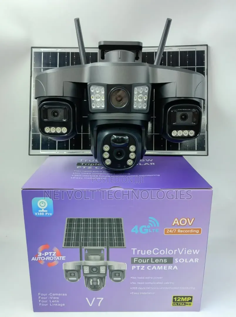 4G LTE Solar PTZ CCTV Camera – 4-Lens 12MP Ultra HD Security Camera