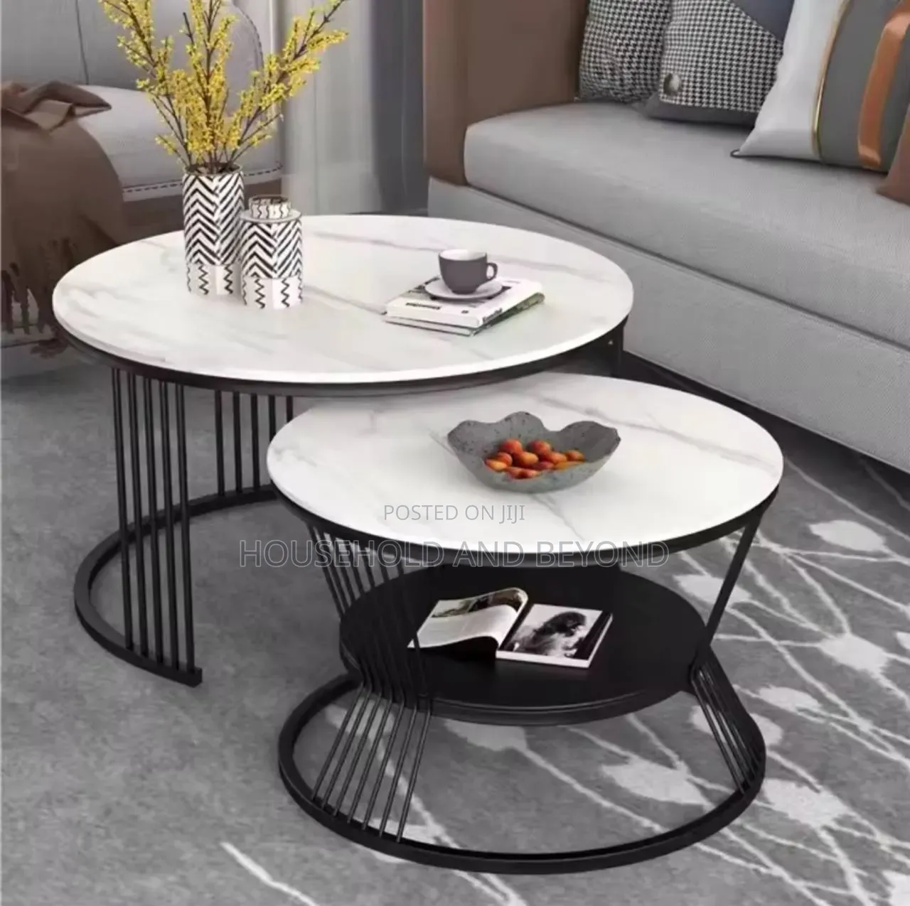 Premium Real Marble Center Table Nesting Coffee Table Set