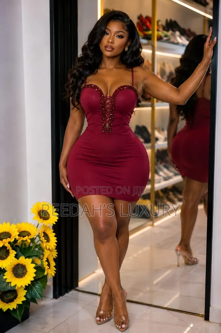 Crimson Embellied Bodycon Dress