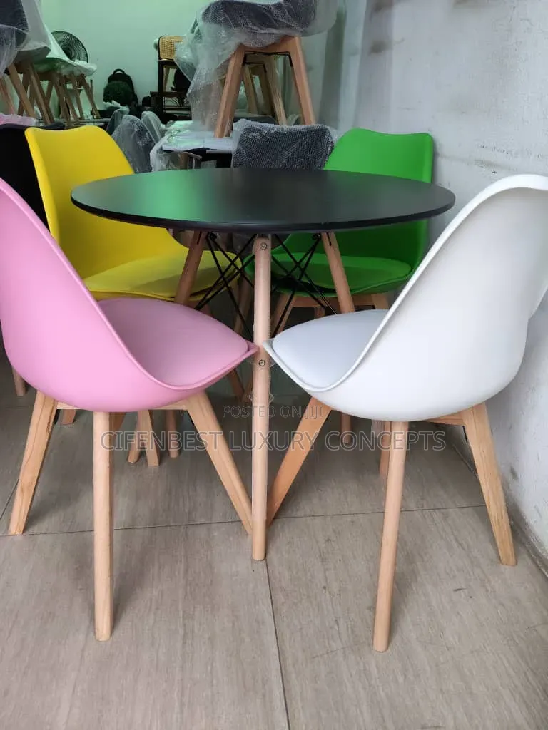 Basket Leg Restaurant/Dinning Table and Four Coloured Chairs