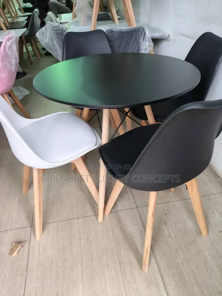 Basket Leg Restaurant/Dinning Table and Four Coloured Chairs