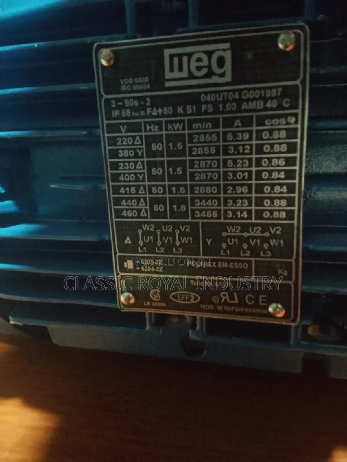 1.5 Electric Motor WEG 2 HP 2855 RPM