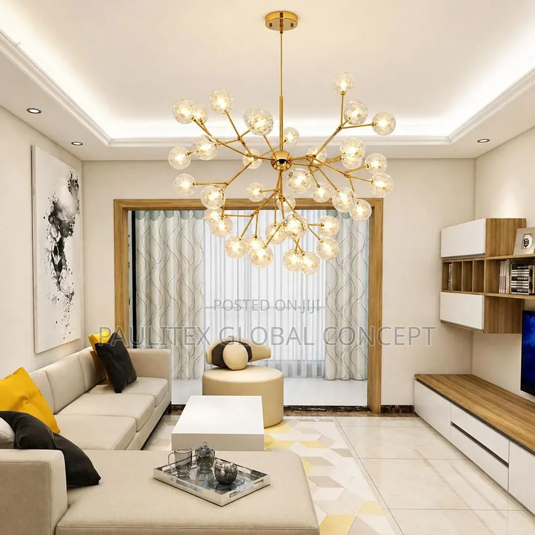 Modern Gold-Toned Branching Sputnik Chandelier