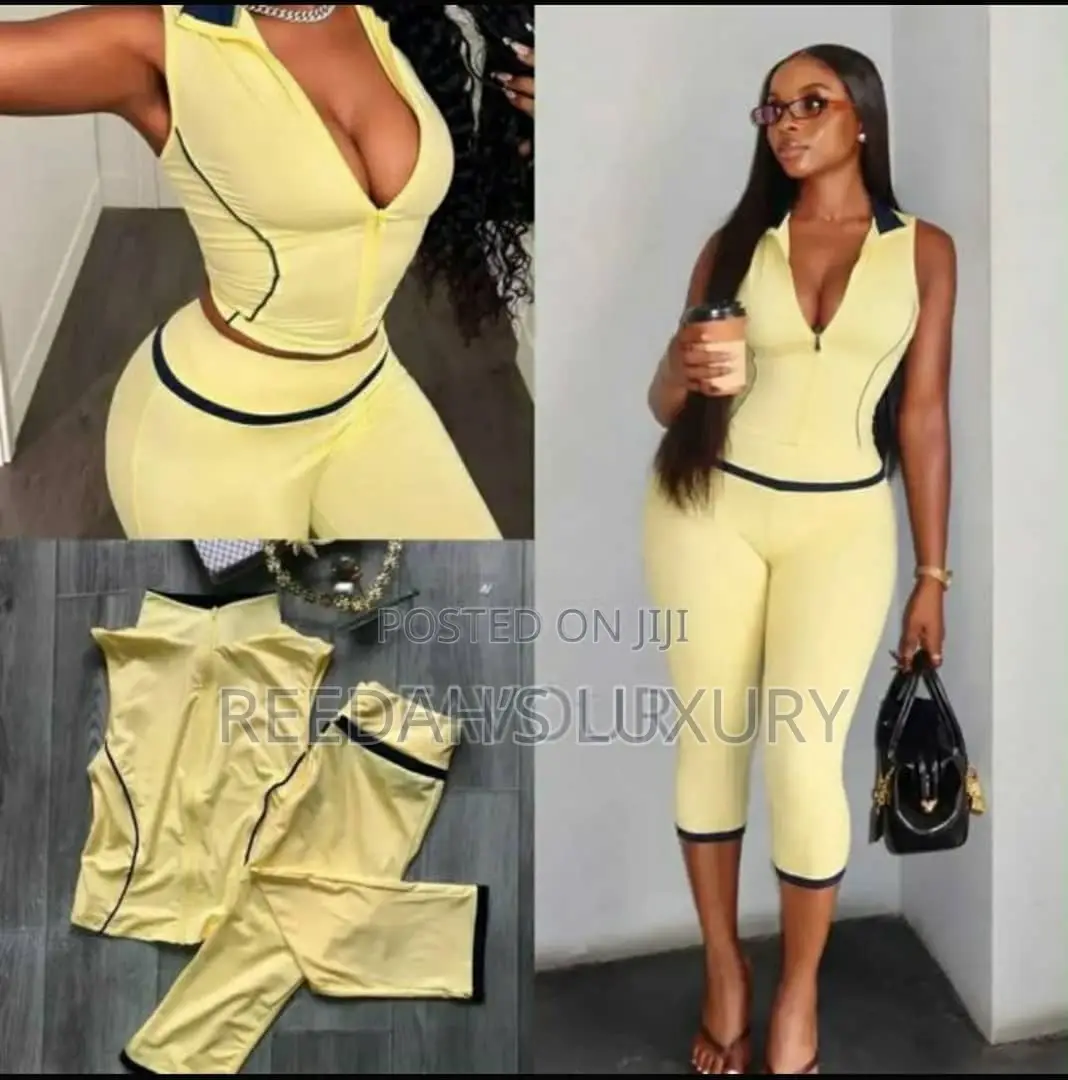 Contrast Zip-Up Cami Capri Set