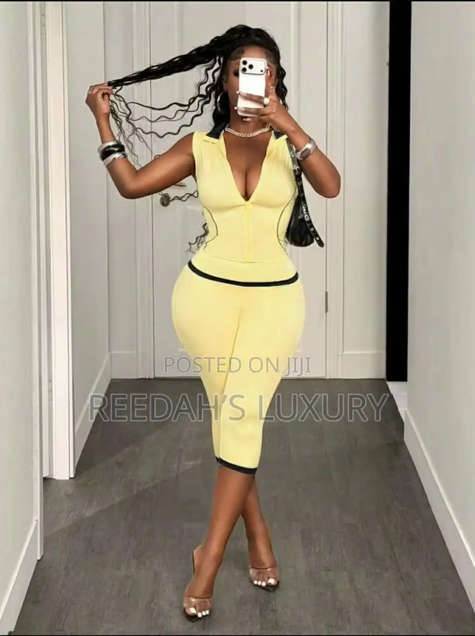 Contrast Zip-Up Cami Capri Set