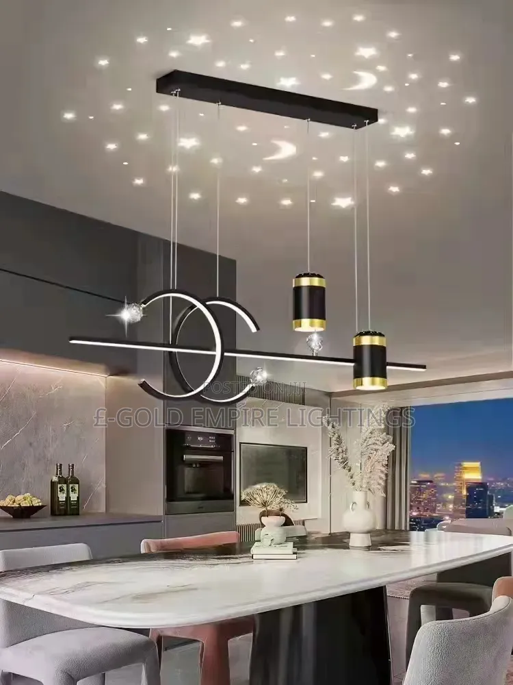 Luxury Modern Dining Chandelier – Black Gold Designer Pendent Light
