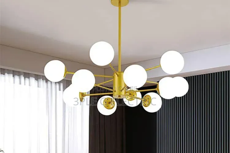 White Glass and Gold Body Chandelier