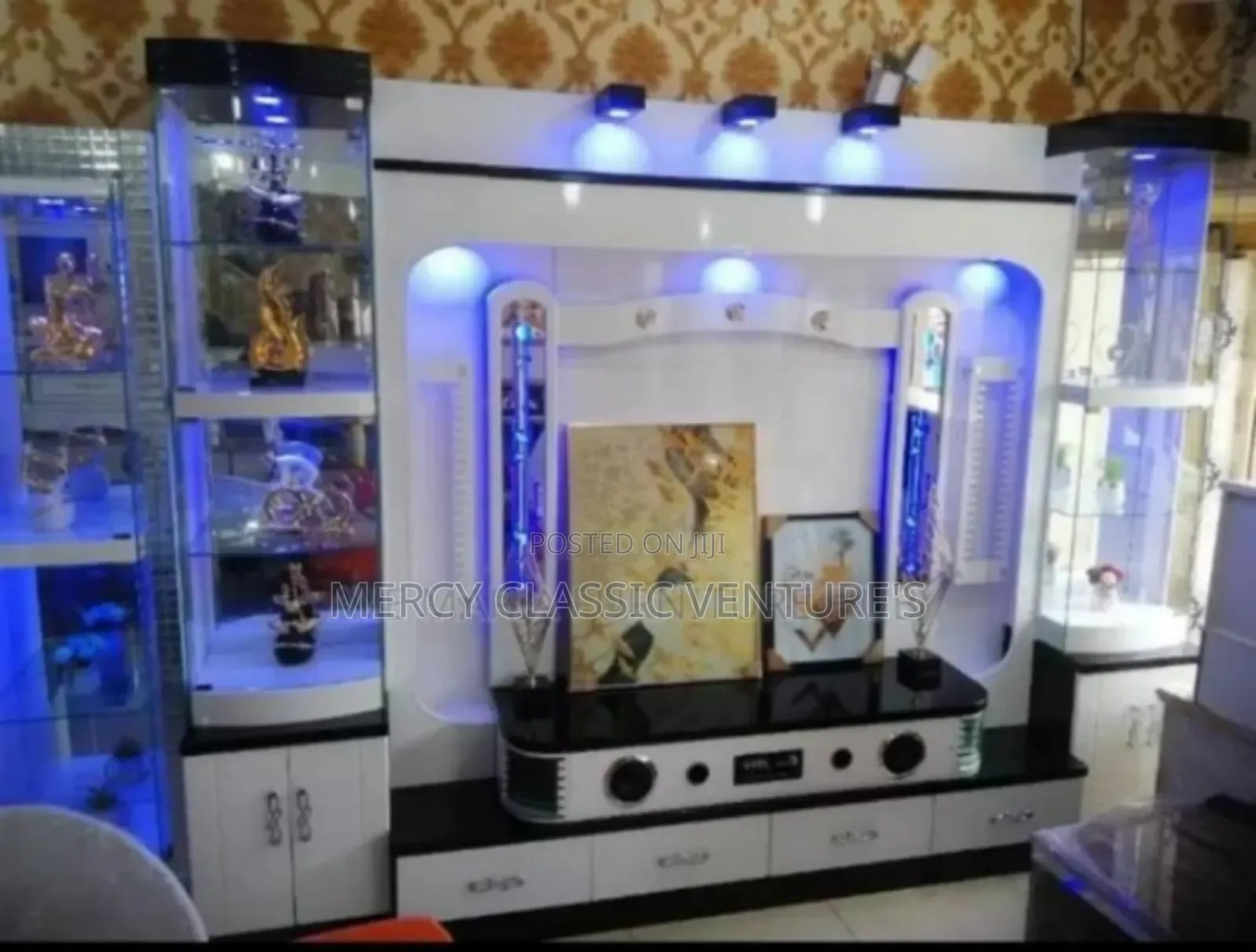 Luxury Modern TV Wall Unit / Entertainment Center With Blue LED Light