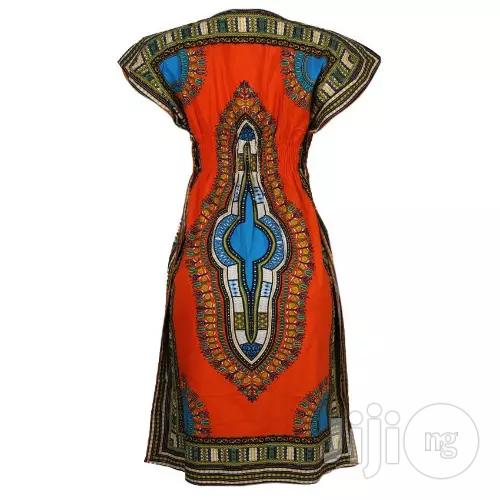 African Print Traditional Midi Dress - Orange