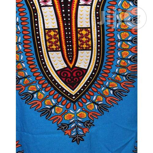 African Print Traditional Midi Dress - Light Blue