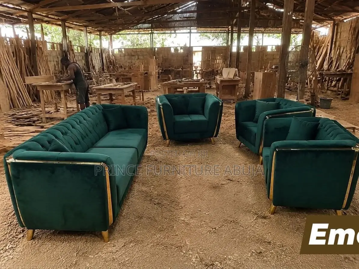 Premium Seller| Luxury Teal Velvet Sofa Set 7-Seater+Gold Trim - Abuja