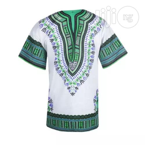 African Print Traditional Danshiki - White Green