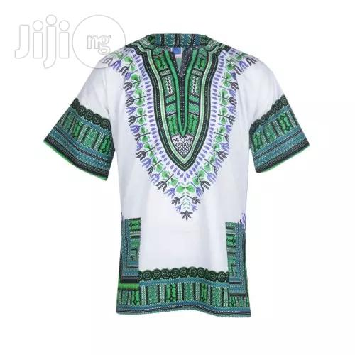 African Print Traditional Danshiki - White Green