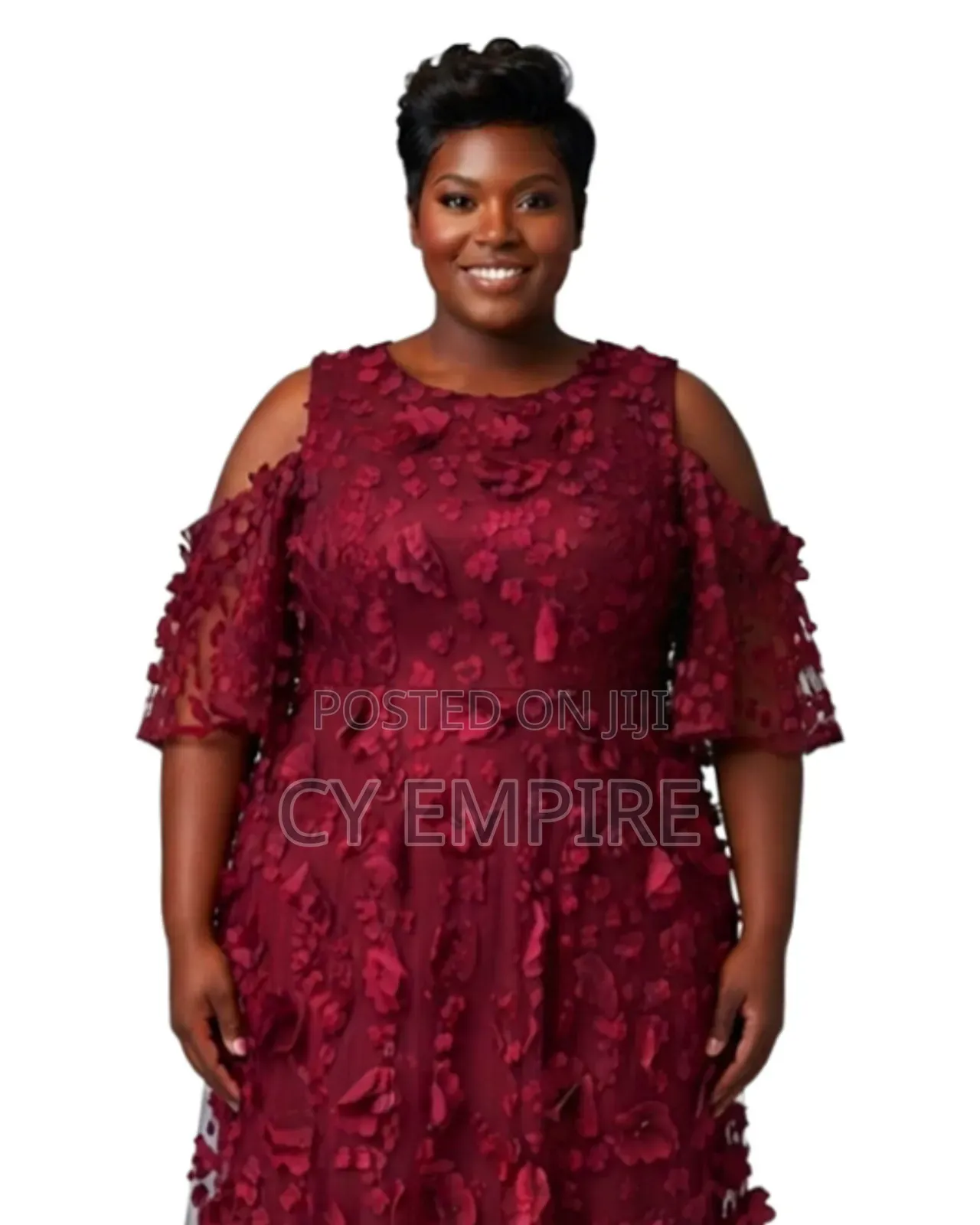 Wine Dress With 3d Petals Lace