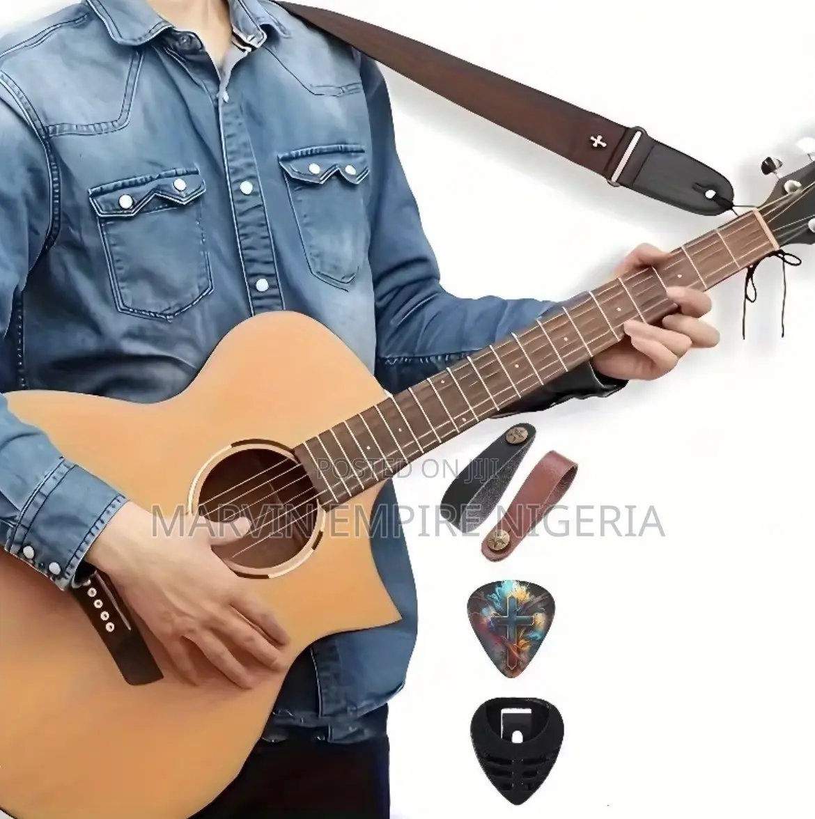 Premium Guitar Strap - Adjustable Fabric for Guitars With Pick Holder