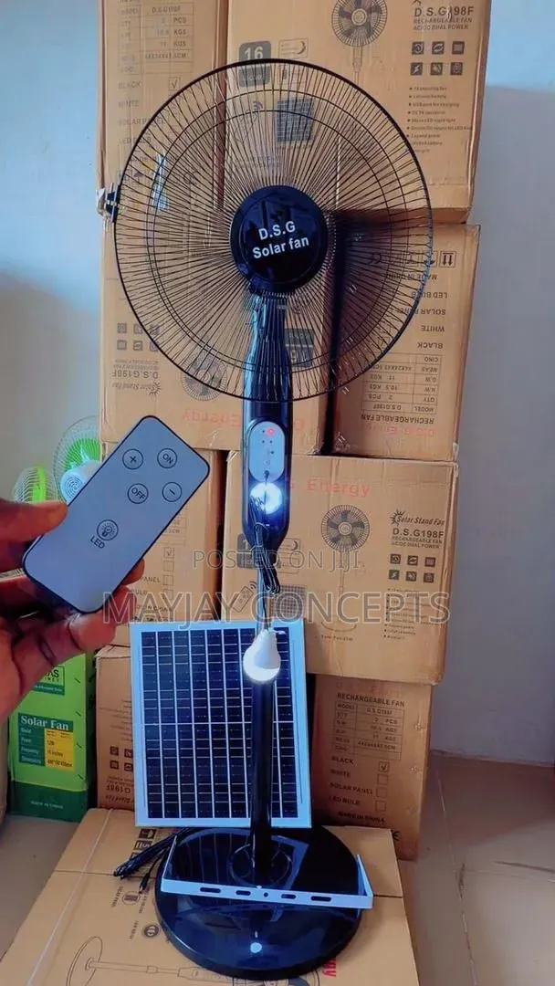DSG Solar Rechargeable Fan With Remote LED Bulb | AC/DC + Solar