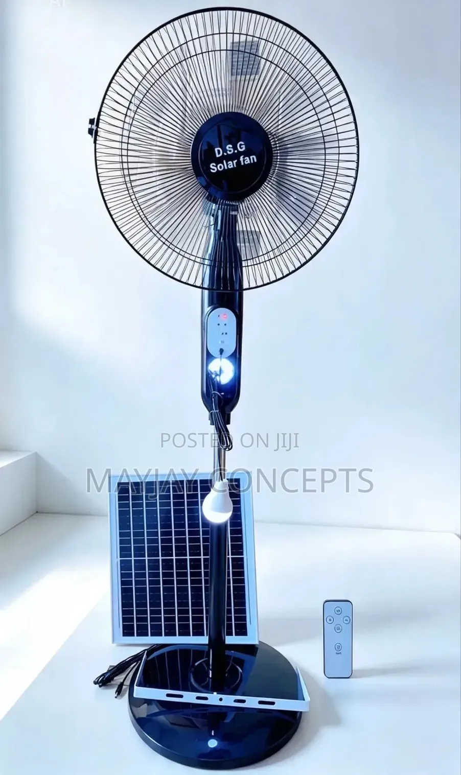 DSG Solar Rechargeable Fan With Remote LED Bulb | AC/DC + Solar