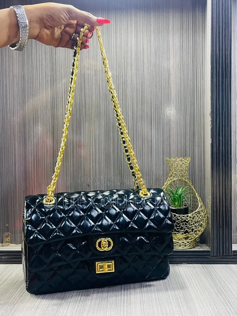 Glossy Chanel Bag Size Big Color: Black. Wine. Brown.White.Silver Gold