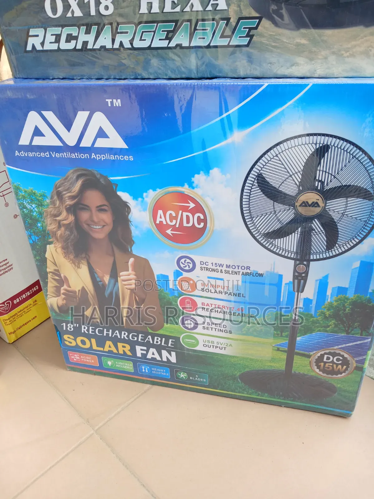 Ava 18-Inch Rechargeable Solar Standing Fan With Solar Panel & Bulb