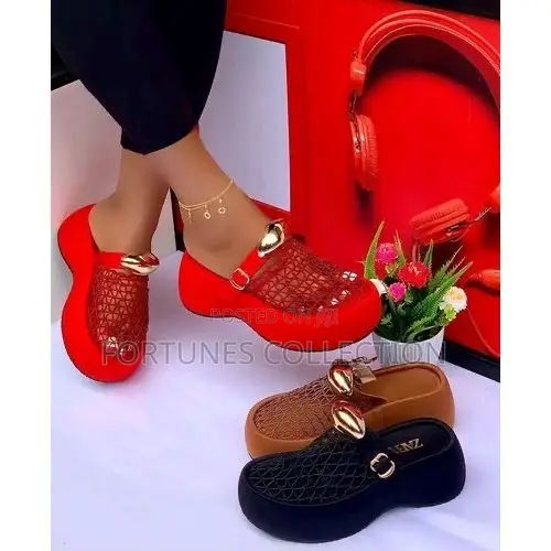 Fashion Women Mesh Platform Wedge Slippers - Black, Red, Brown