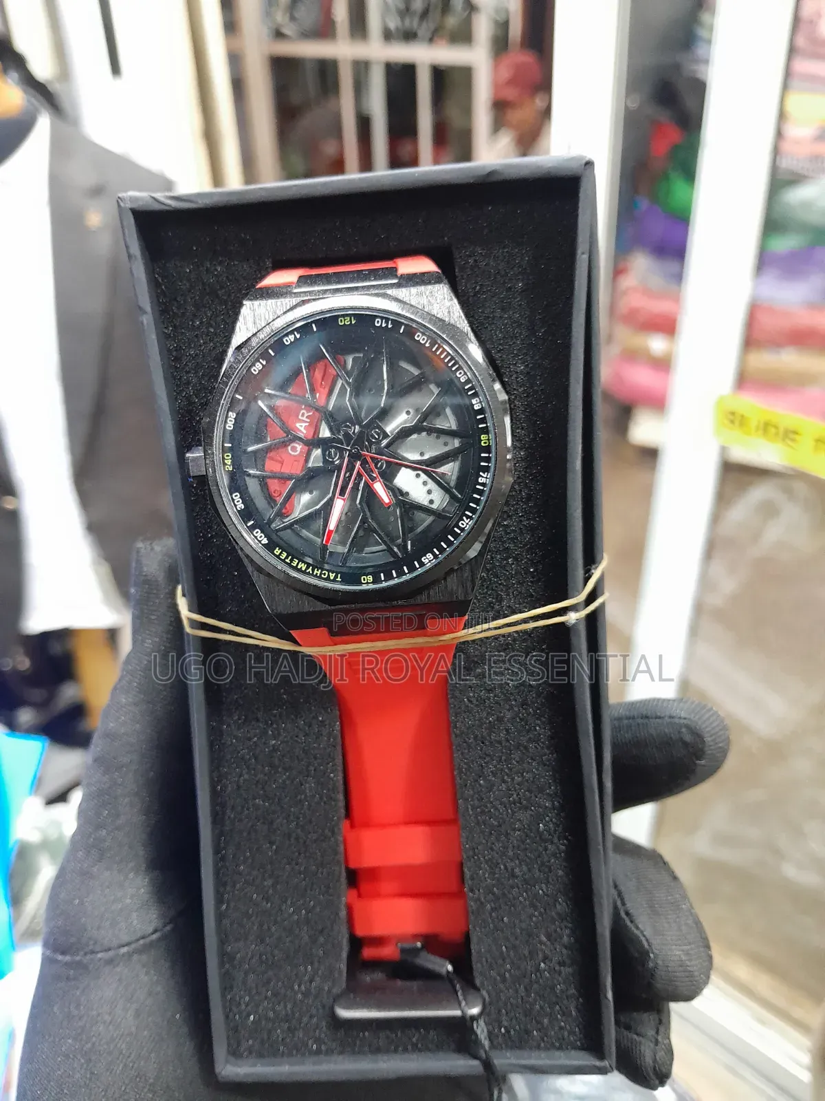 Brand New Rick Men's Spinning Car Wheel Watch - Red Rubber Strap