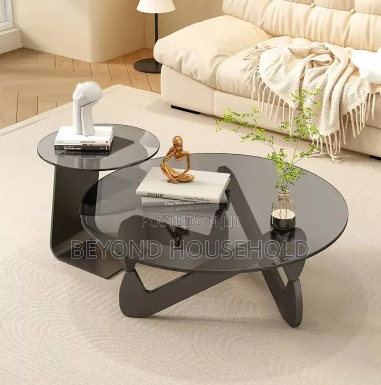 2 PCS Tinted Tempered Glass Center Table Nesting Coffee Table Set
