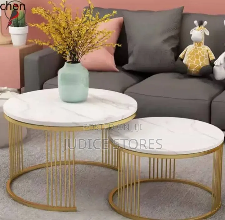 Real Double Marble Center Table With Gold Leg