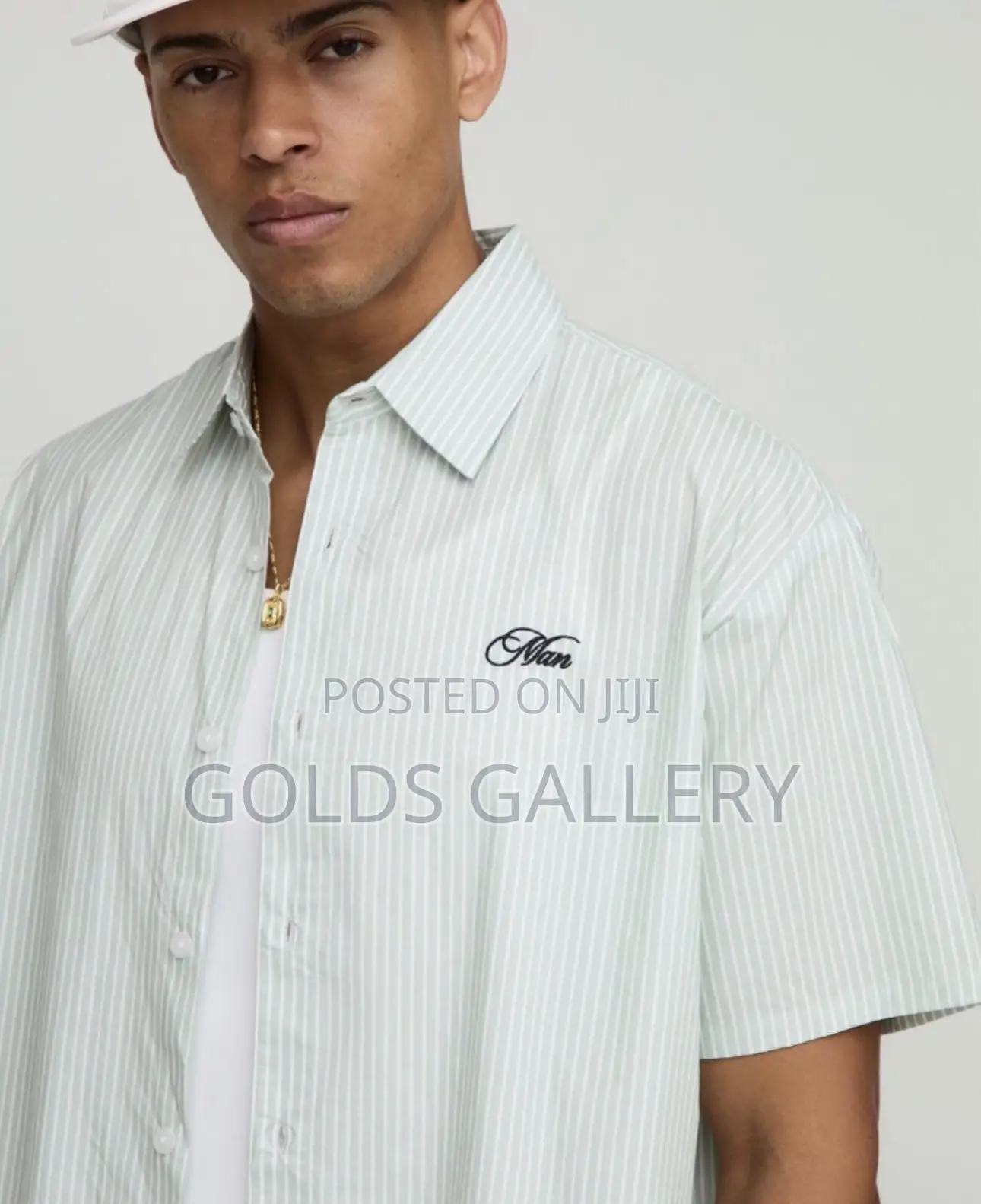 Sfera Oversized Stripe Man Embroidered Short Sleeve Shirt