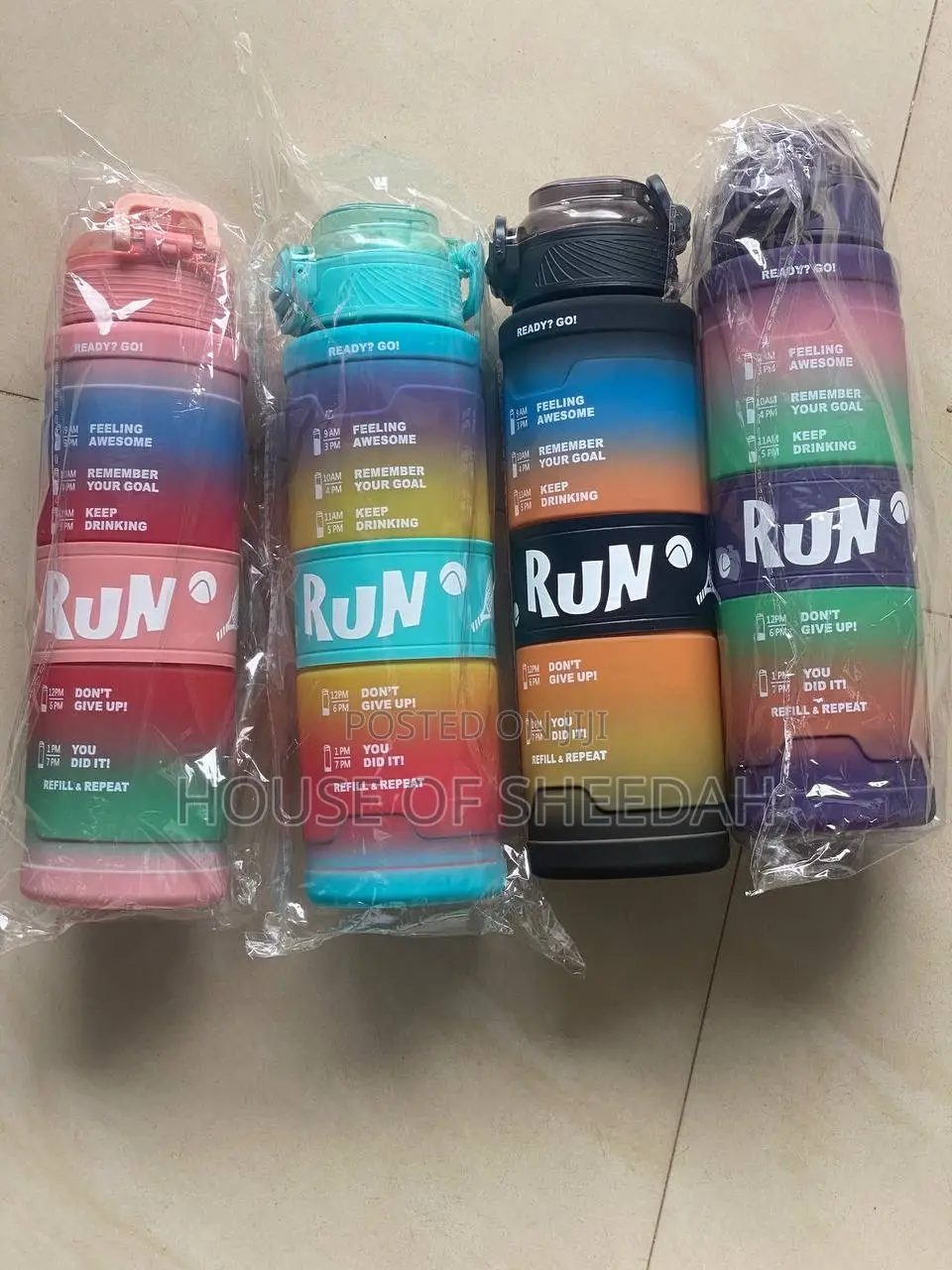 1-Liter (1000ml) Motivational Gradient Sport Water Bottles
