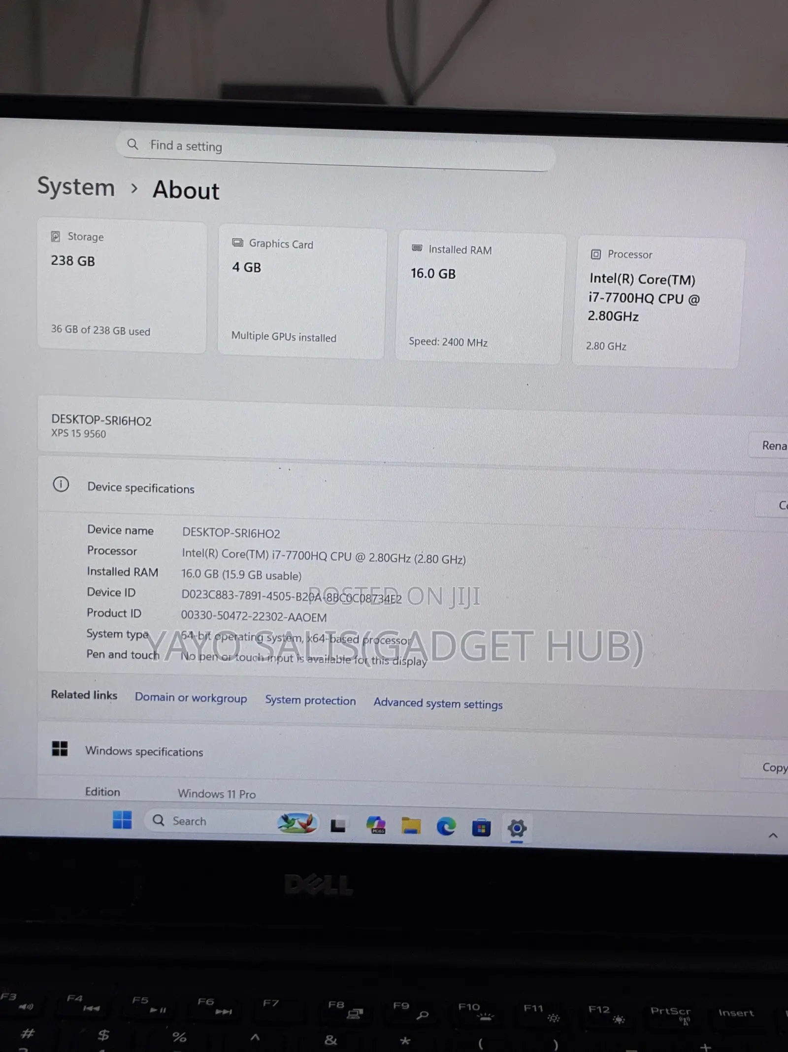 Laptop Dell XPS 15 (9560) 16GB Intel Core i7 SSD 256GB