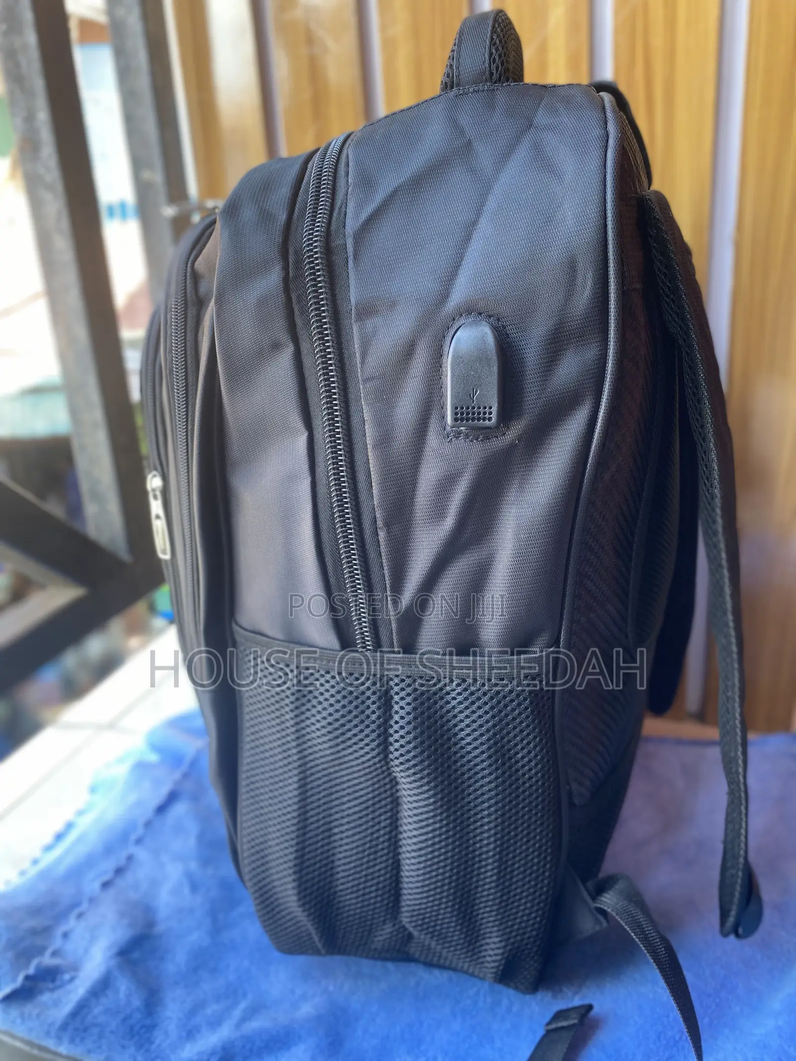 Large Capacity Multi-Functional Black Fabric Backpack