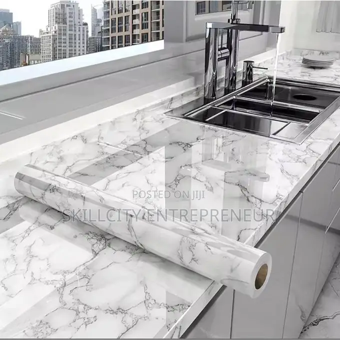 Self-Adhesive, Waterproof Marble-Patterned Wallpaper