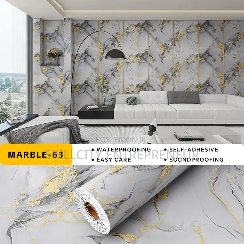 Self-Adhesive, Waterproof Marble-Patterned Wallpaper