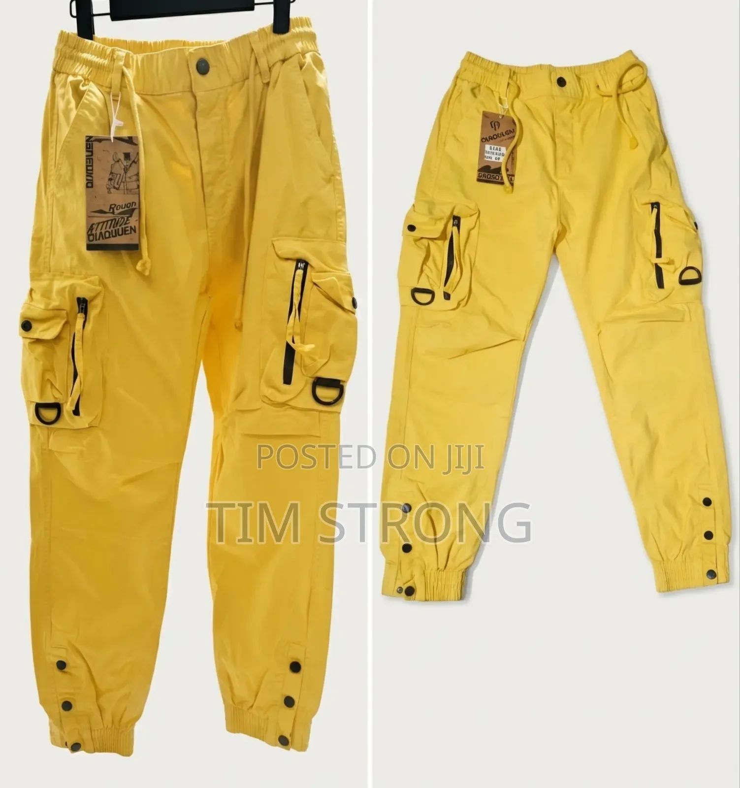 Multi-Pocket Streetwear Cargo Pants With Adjustable Ankle Cuffs Yellow