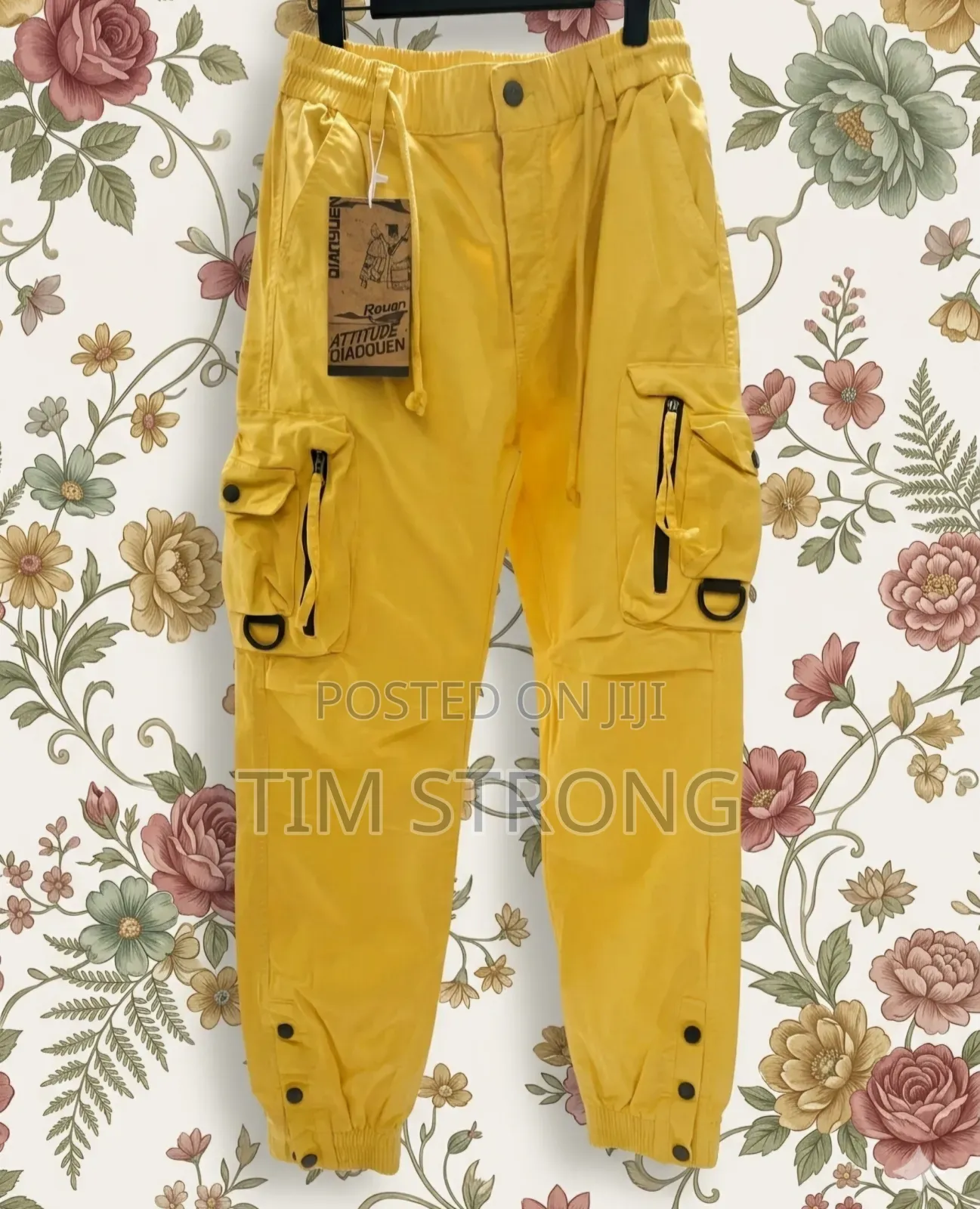 Multi-Pocket Streetwear Cargo Pants With Adjustable Ankle Cuffs Yellow