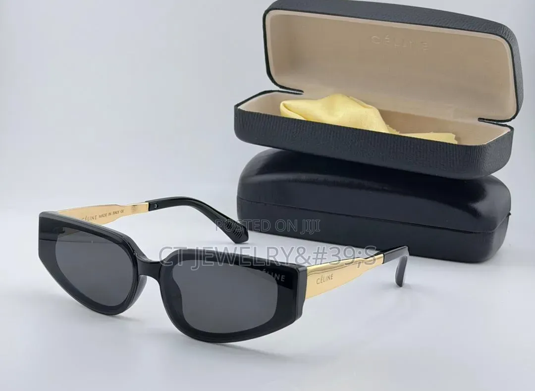 Black Celine Geometric Sunglasses Thick Acetate Frames and Tinted