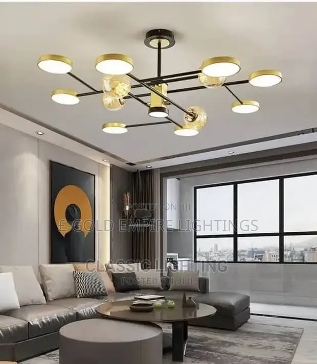 Modern Luxury LED Ceiling Light – Gold Black 10-Head Chandelier