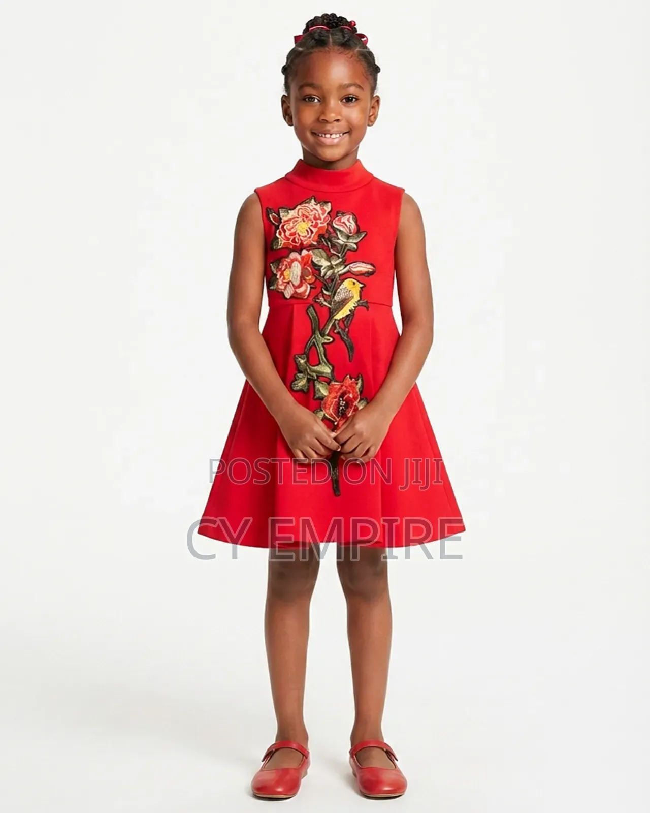 4T Girls Red Dress With Applique