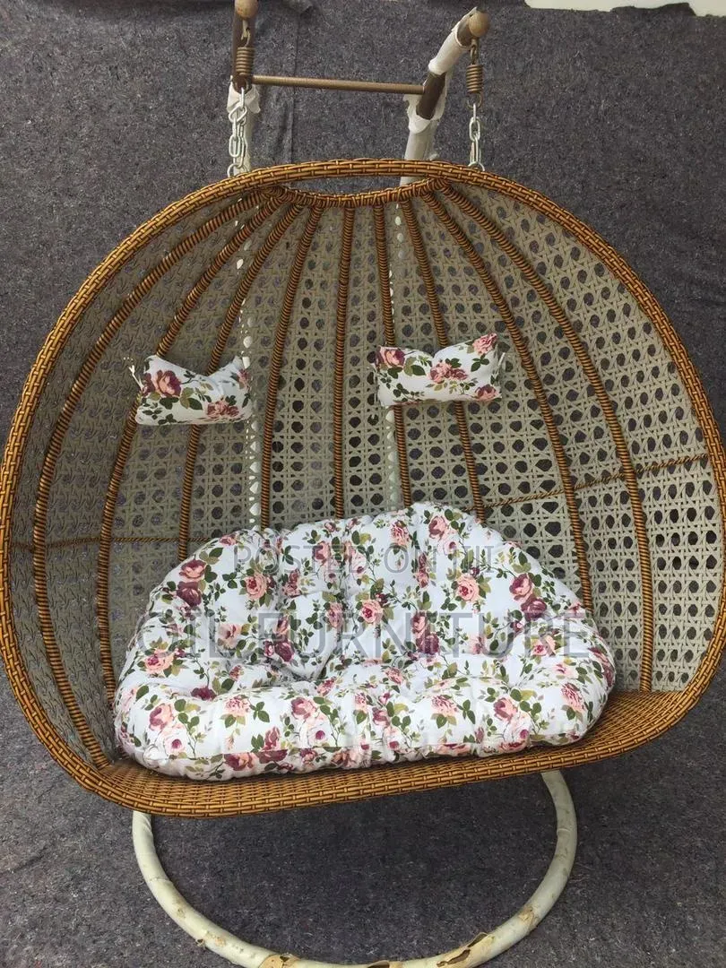 Double Seater Rattan Egg Swing Chair With Stand Cushions