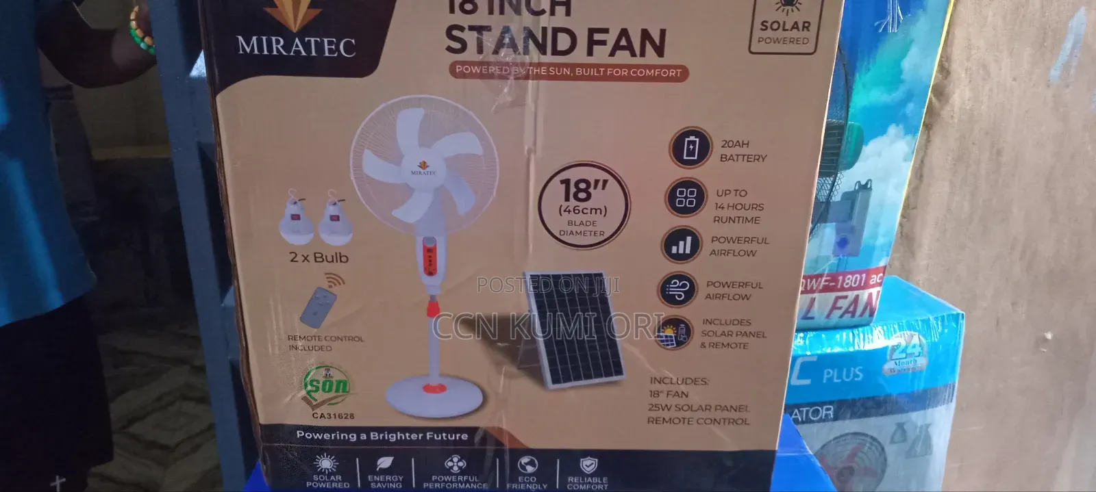 Miratec 18-Inch Rechargeable Fan .With Remote Control Bolds and Panel