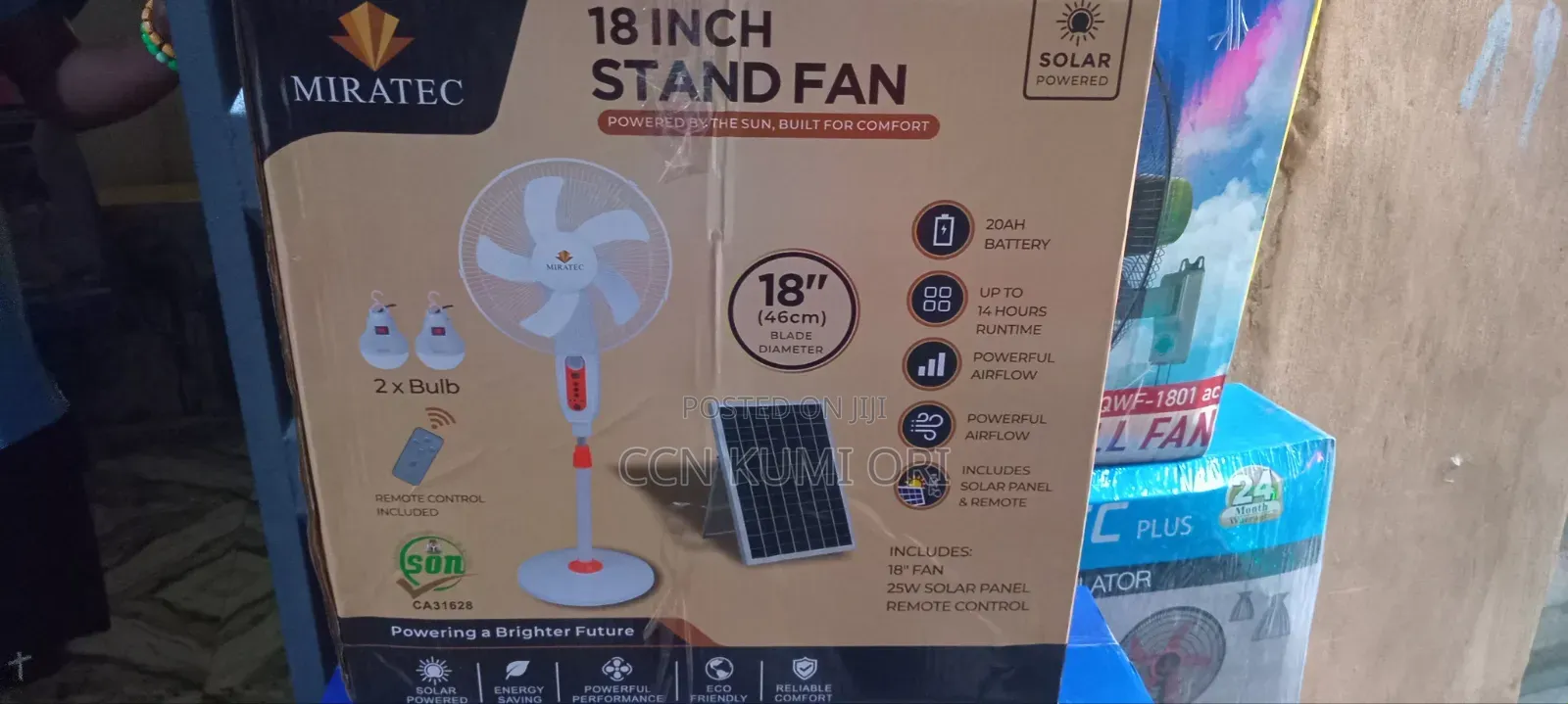 Miratec 18-Inch Rechargeable Fan .With Remote Control Bolds and Panel