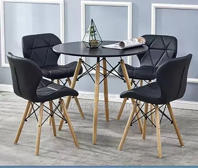 Dinning Round Table + 4 Sitting Chairs With Leather 
Atm