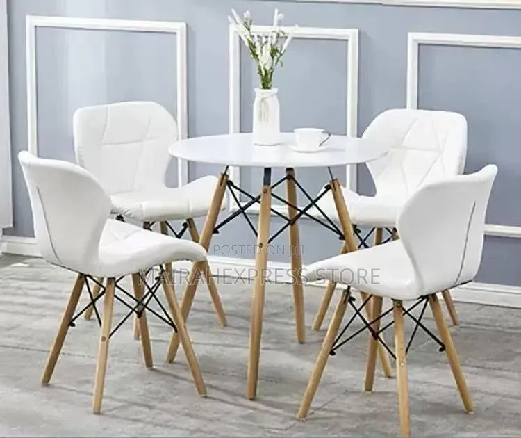 Dinning Round Table + 4 Sitting Chairs With Leather 
Atm