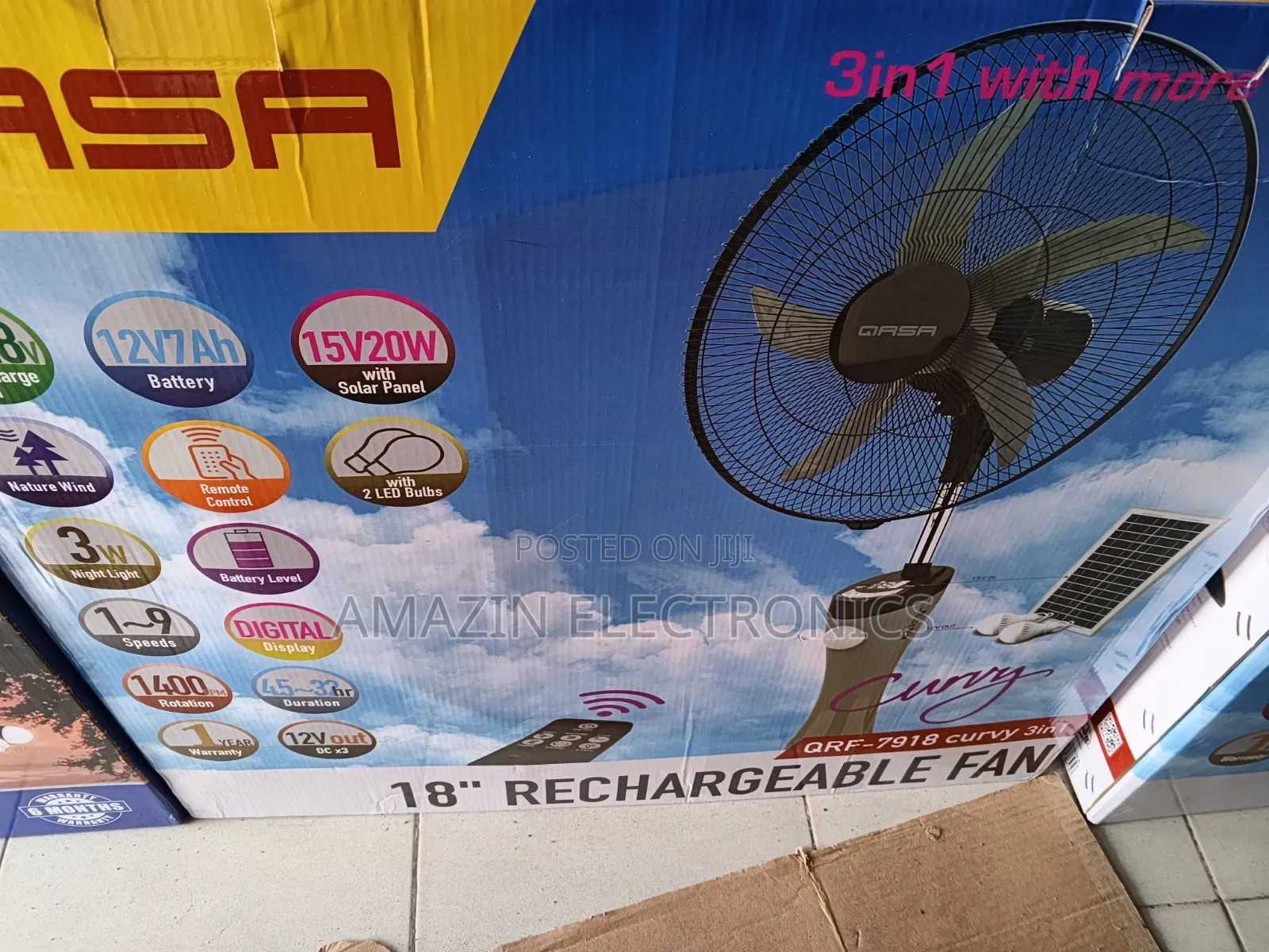 Qasa 18 Inches Rechargeable Fan With Solar Panel