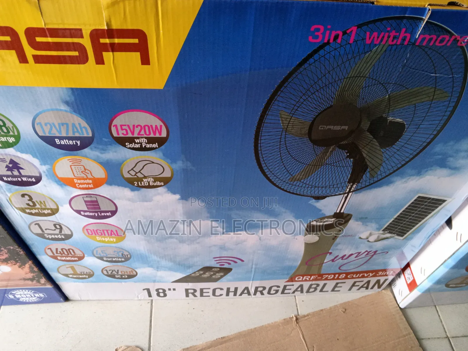Qasa 18 Inches Rechargeable Fan With Solar Panel