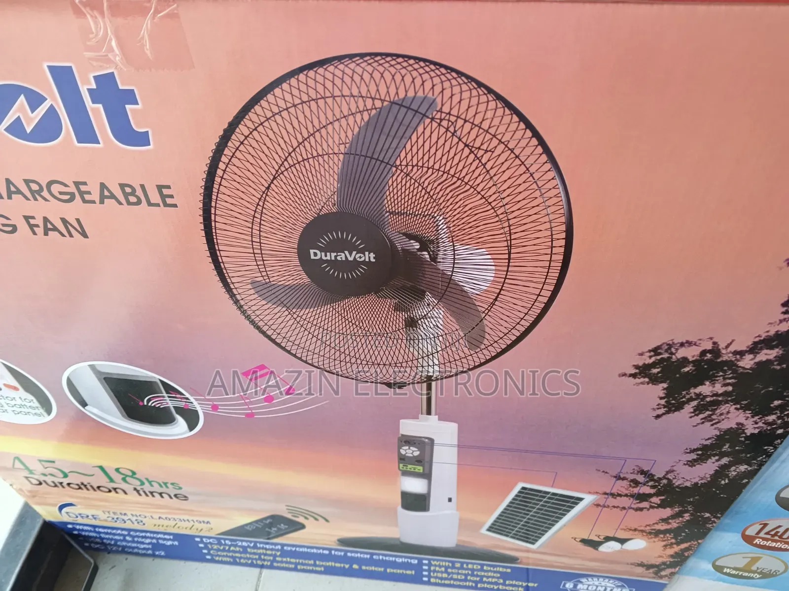Duravolt 18 Inches Rechargeable Fan With Solar Panel