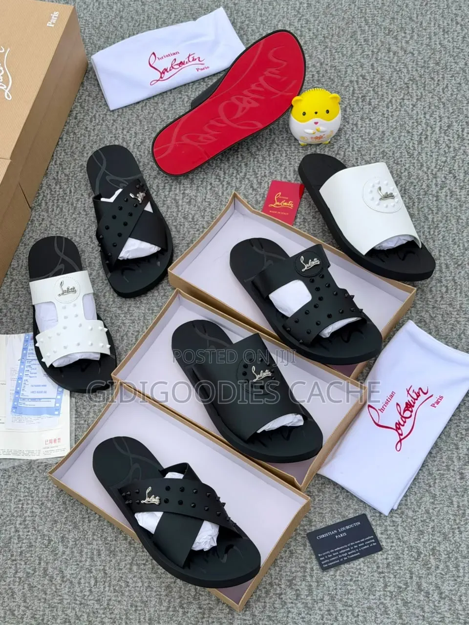 Men's Dual-Strap Branded Slide Sandals With Metal Accent
 Size 40-46