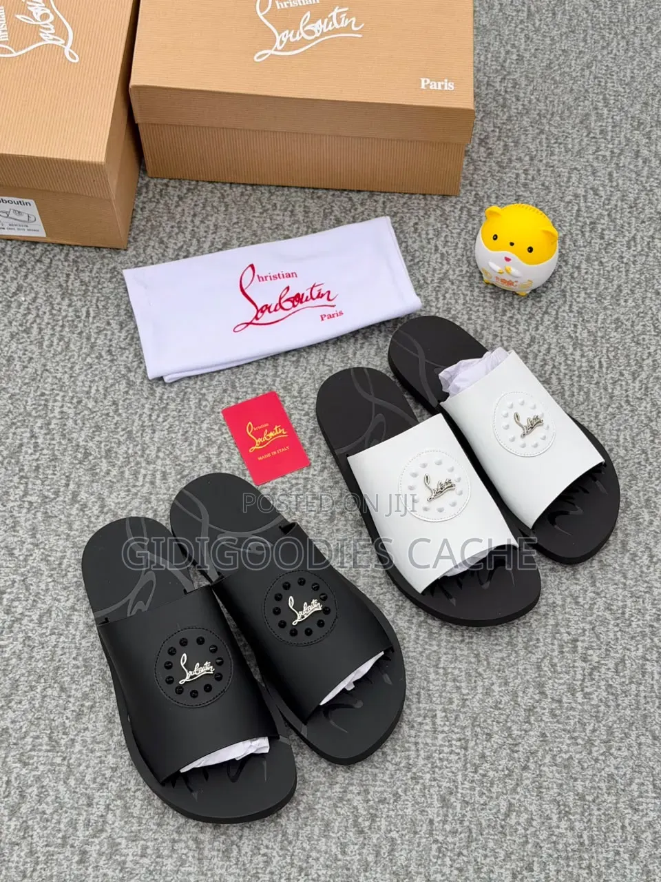 Men's Dual-Strap Branded Slide Sandals With Metal Accent
 Size 40-46